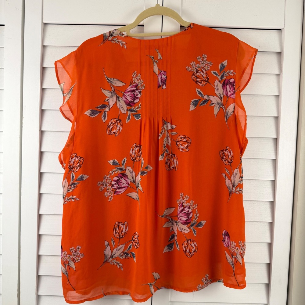 Daniel Rainn Floral Flutter Sleeve Blouse Women XXL Orange NEW - Picture 7 of 15